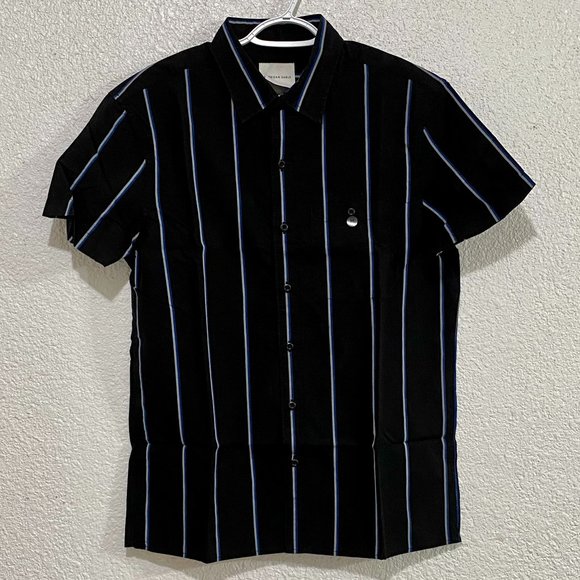 New Black American Eagle Medium Poplin Short Sleeve Button-Up Shirt - Picture 1 of 6
